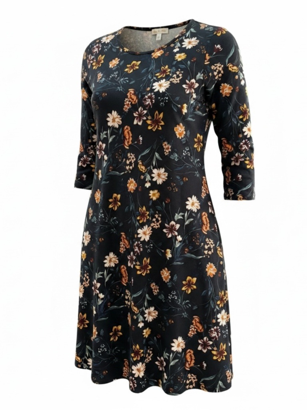 nine britton Black Floral A-Line Dress